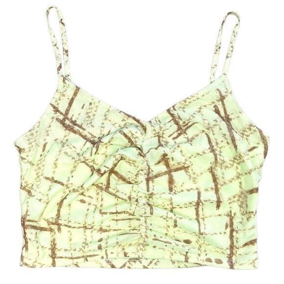 Bp Nordstrom Women's Yellow And Brown Abstract Ruched Crop Cami Size Medium NWT - Picture 1 of 9